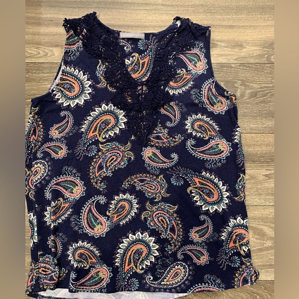 Loveapella Women’s Tank Top Size Large Crochet Detail at V-Neck
